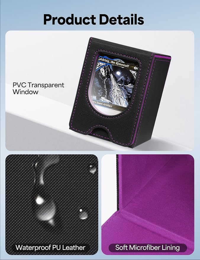 Card Deck Box for MTG Commander, Card Case Holds 100+ Double-Sleeved Cards, Magic Card Box Fits for TCG/PTCG/CCG Card with 2 Dividers (Black&Purple)
