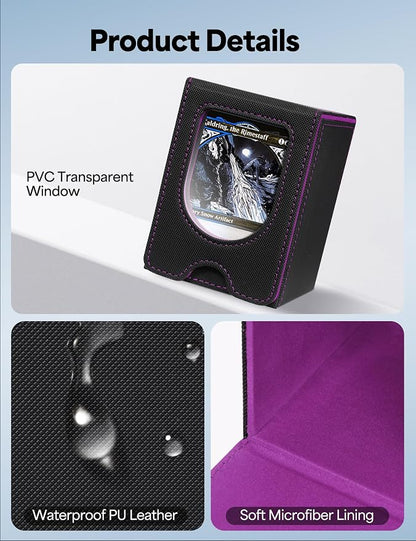 Card Deck Box for MTG Commander, Card Case Holds 100+ Double-Sleeved Cards, Magic Card Box Fits for TCG/PTCG/CCG Card with 2 Dividers (Black&Purple)