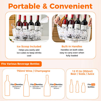 Acrylic Champagne Bucket Set of 2, Ice Bucket for Parties6.5L Large Party Ice Bucket with Ice Scoop & Bottle Opener – Clear Drink Tub for Wedding, Bar, Pool Party, Beer & Wine Chilling (White-B)