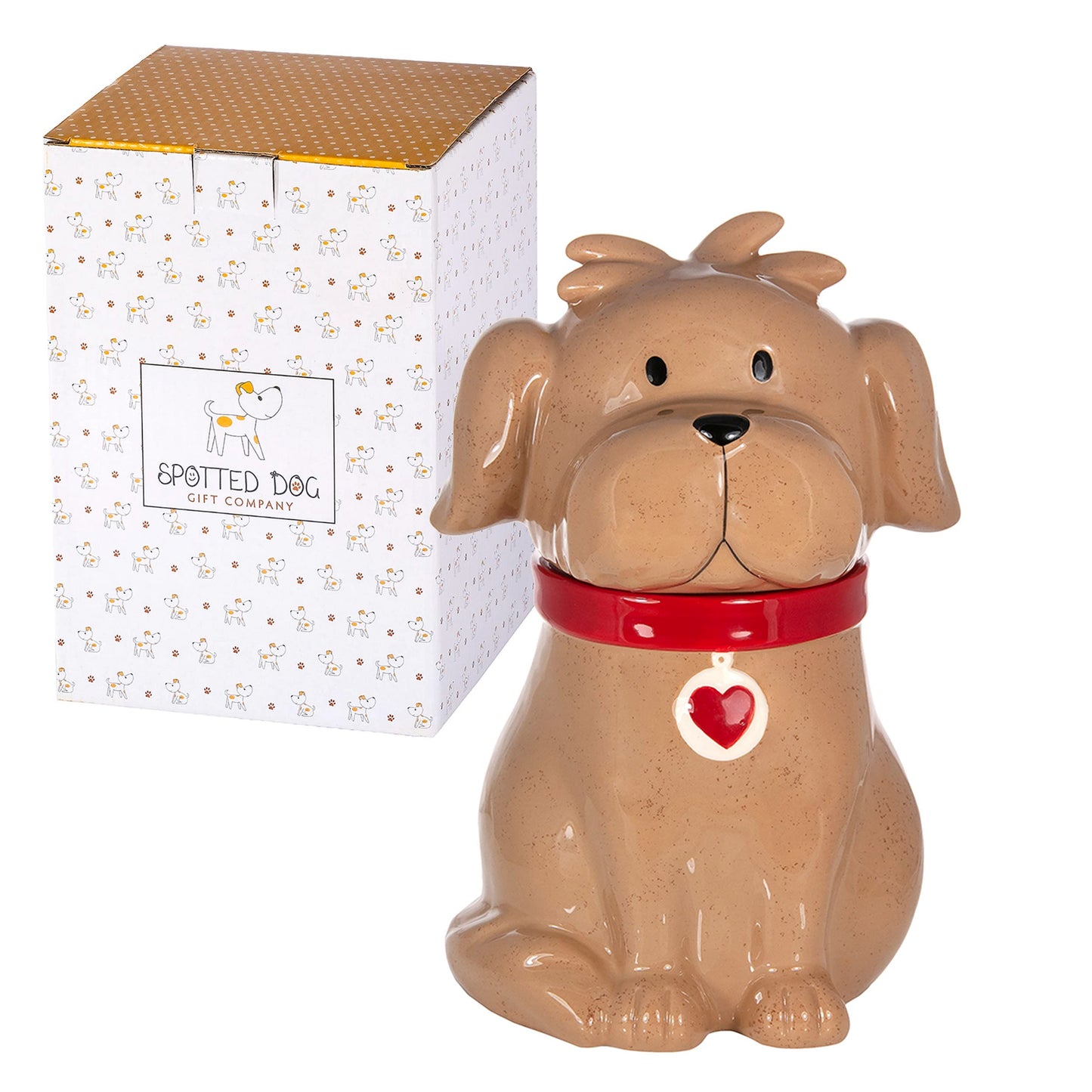 SPOTTED DOG GIFT COMPANY Ceramic Cookie Jar with Lid, Large Dog Treat Jar for Cookies & Biscuits, Cute Novelty Storage Container for Kitchen Counter, Gifts for Dog Lovers - 49oz Brown