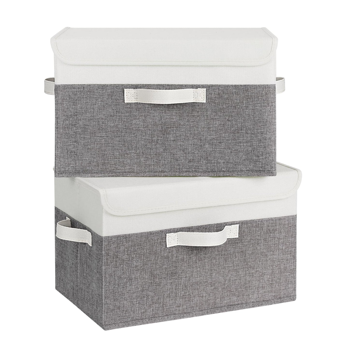 GRANNY SAYS Fabric Storage Boxes, Memory Keepsake Box, Large Storage Bins with Lids, Closet Organizers, Toy Box, Storage Baskets for Shelves, White/Gray, 2-Pack