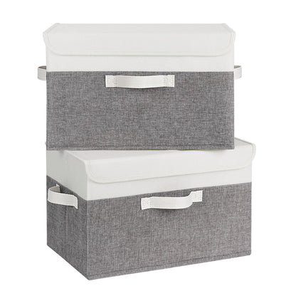 GRANNY SAYS Fabric Storage Boxes, Memory Keepsake Box, Large Storage Bins with Lids, Closet Organizers, Toy Box, Storage Baskets for Shelves, White/Gray, 2-Pack