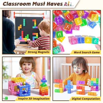 Apluses 45PCS Magnetic Blocks - Transparent Magnet Cubes, Toddler Building Blocks, Sensory Autism Gifts for Kids Ages 3+, Preschool Travel Toys for 3-5 Year Old Boys and Girls