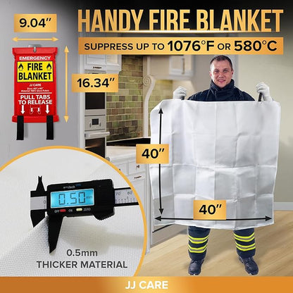 JJ CARE Fire Blanket – 3 Packs with Hooks and Gloves – Emergency Fire Blanket for Home & Kitchen, High Heat Resistant Fire Suppression Blankets for Home Safety, Kitchen, and Camping