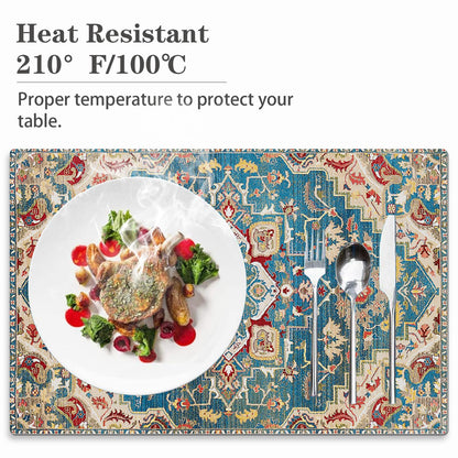 Kerton Stork Blue Cream Placemats Set of 8, Boho Bohemian Place Mats