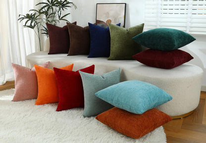Qanatmz Burgundy Red Chenille Decorative Couch Throw Pillow Covers, Soft Cushion Cases for Home Livingroom Sofa Décor, Pack of 2, 14 x 14 Inches