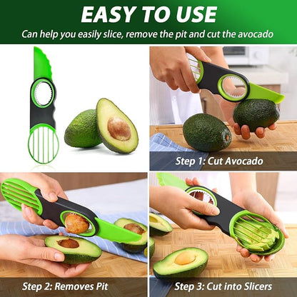 2 Pack Avocado Slicer Set, 3-in-1 Avocado Cutter Slicer Pitter Peeler, Dishwasher Safe, Multi-Functional Kitchen Avocado Prep Tool