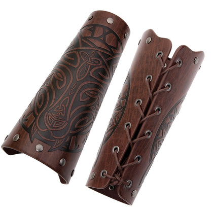 GelConnie Leather Arm Guards Medieval Leather Bracers Renaissance Arm Wraps Cosplay Wrist Guards Viking Bracers Faux Leather Arm Guards for Men