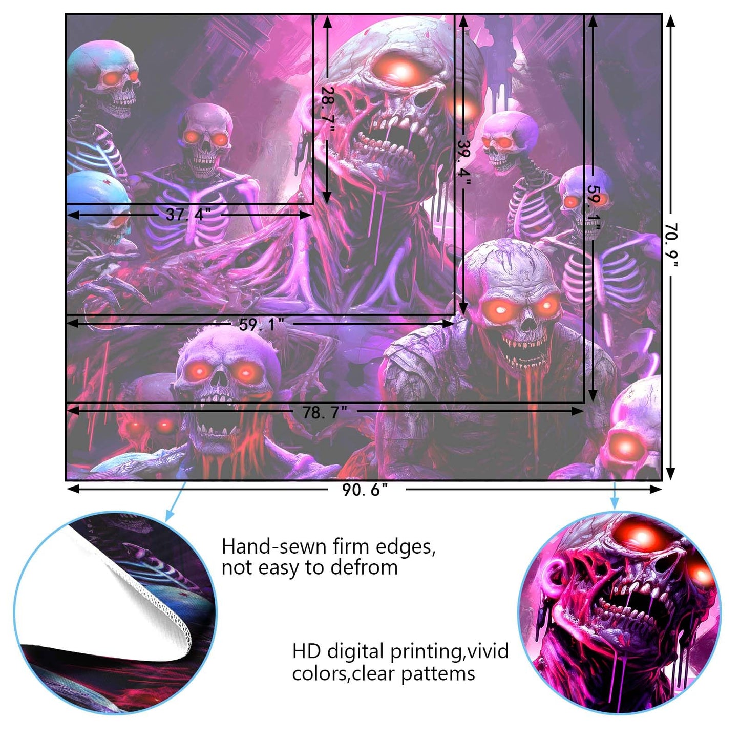 puuiui Halloween Blacklight Tapestry Skull Wall Goth Skeleton Hanging Horror Uv Black Light Tapestries for Bedroom Living Room Men dorm Wall Party Decor, 39.4Wx31.5L