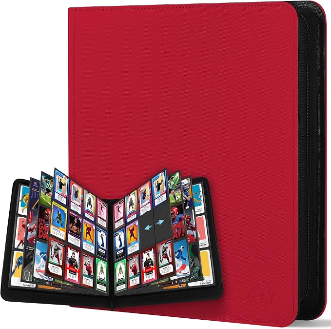 12 Pocket Zipper Trading Card Binder, 720 Large Capacity Side Loading Non-Ring Card Album, Double Sided Acid-Free Card Protector Binder for TCG, MTG, Sport Card, Red
