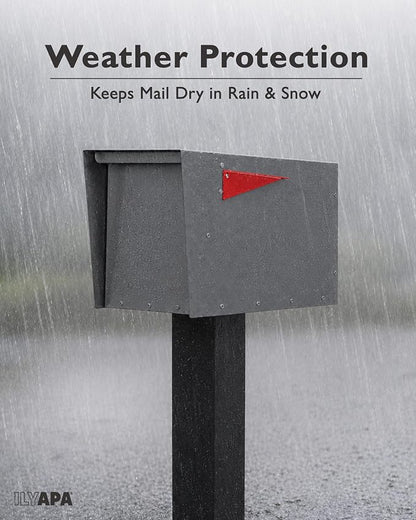 Ilyapa Modern Mailbox for Post Mount - Gray with Gray Door Powder Coated Steel, Waterproof Letter Box for Parcels, with Recessed Magnetic Close Door
