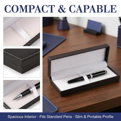 ZGGAZCA Leather Pen Box Single Case Empty Rectangle Pen Boxes for Fountain and Ballpoint Pens Display Organizer Storage Case for Men and Women Business Office School Supplies Collection Black
