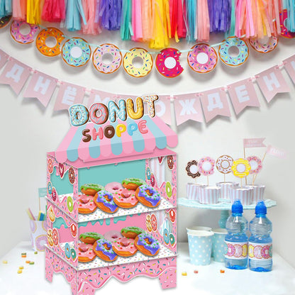 KALEFO Donut Birthday Party Decorations Stand for Dessert Table Decoration Supplies Favors Cupcake Decor