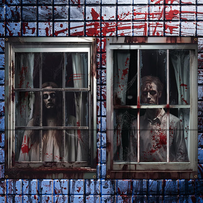 Newwiee 2 Pcs Scary Halloween Curtain Window Silhouette Cover Decoration Theme Poster for Indoor Outdoor Party Wall Door(Blood Ghost)