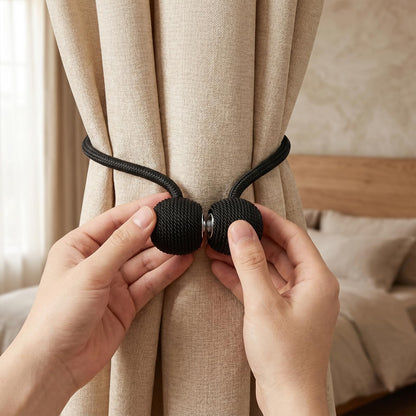 YERGOFE Magnetic Curtain Tiebacks 10 Pack, Strong Magnet Curtain Tie Backs No Drilling, Decorative Drapery Holdbacks for Window Curtains, Black Curtain Ties for Bedroom Living Room Office (Black)