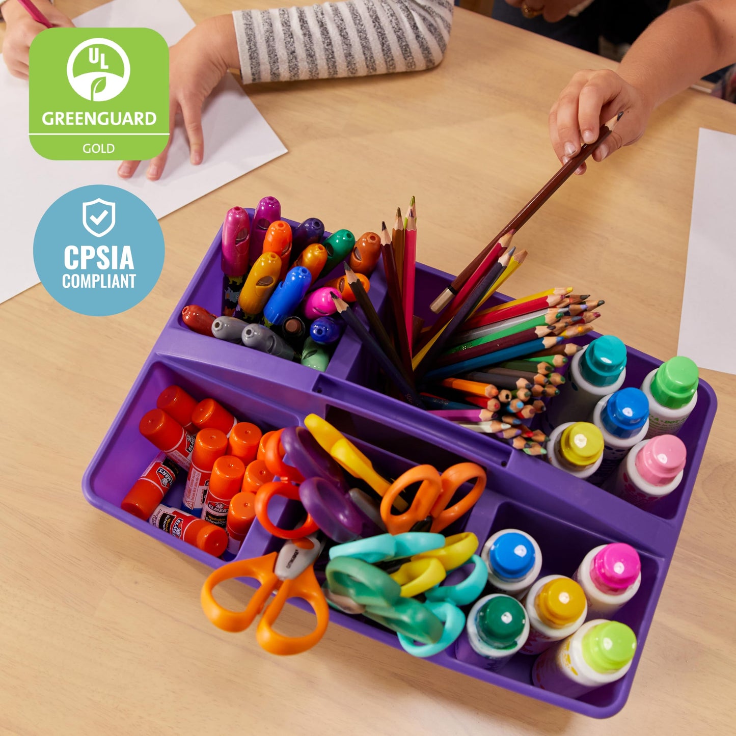 ECR4Kids 6-Compartment Large Plastic Caddy, Multipurpose Organization, Primary, 6-Pack