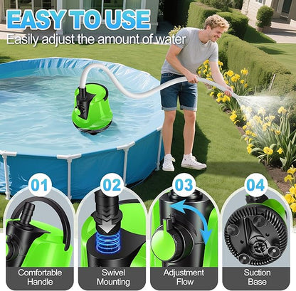 Sump Pump Submersible, Water Pump with Adjustable Flow, Pool Cover Pump Above Ground, Electric Portable Water Removal Pump, Water Pump for Pool Draining with 10ft Hose, 4 Adapters, 950GPH