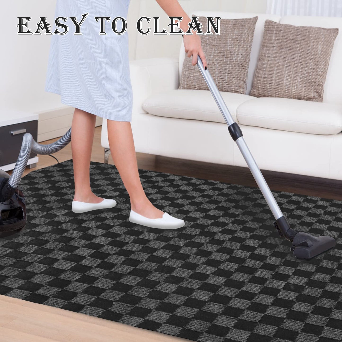 AYOHA Runner Rug 2' x 6' Indoor/Outdoor Carpet Runners, Hallway Kitchen Entryway Bedroom Area Rugs with Natural Non-Slip Rubber Backing, Garage mat, Checkered Black Custom