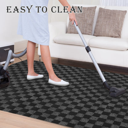 AYOHA Runner Rug 2' x 6' Indoor/Outdoor Carpet Runners, Hallway Kitchen Entryway Bedroom Area Rugs with Natural Non-Slip Rubber Backing, Garage mat, Checkered Black Custom