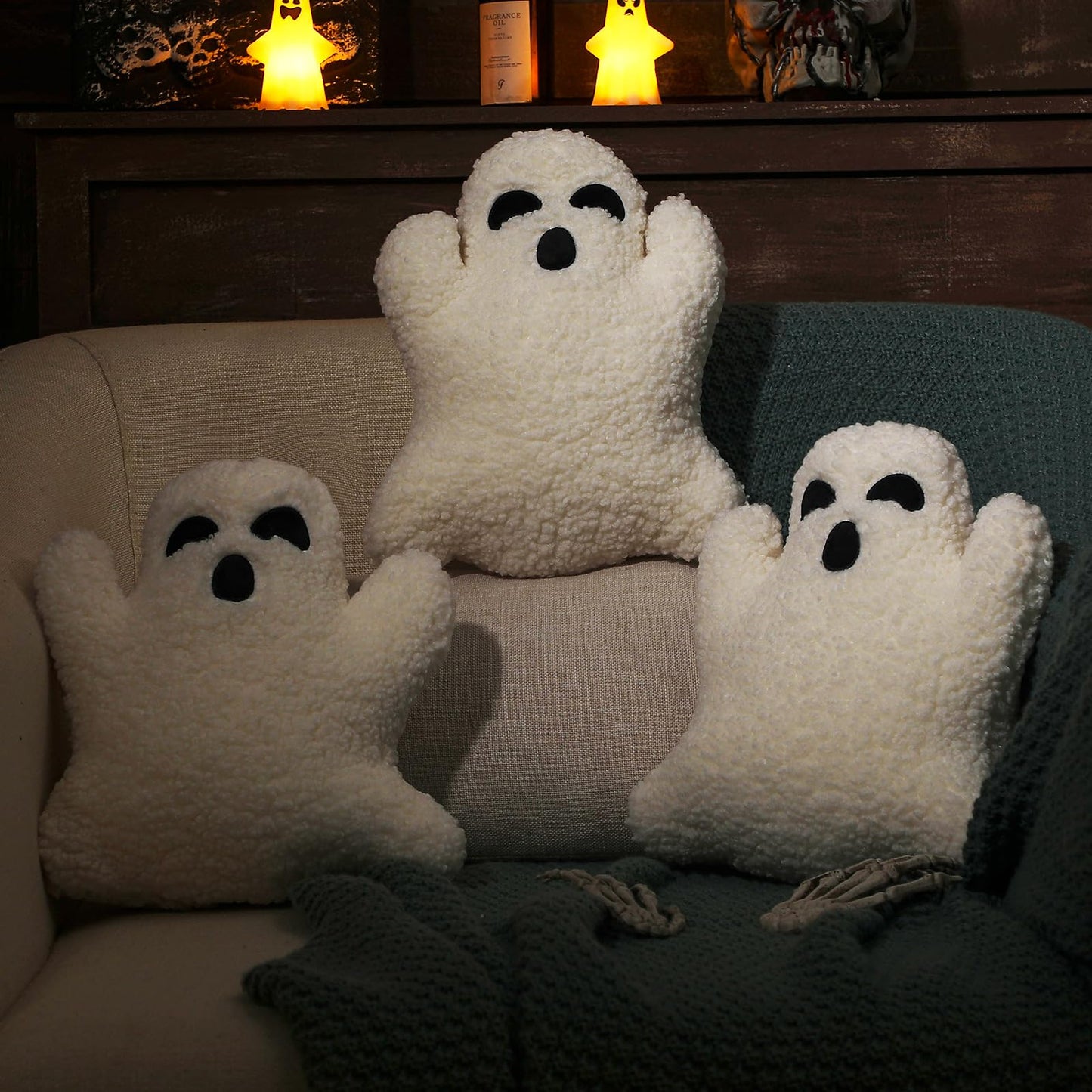 Shappy 3 Pcs Halloween Ghost Throw Pillows Cute Soft Throw Decorative Pillows for Halloween Decorative Home Bed Sofa with Ghost Decor Cushion