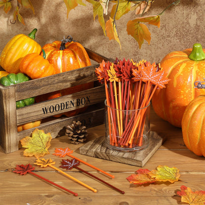 Bokon 30 Pcs Coffee Stirrers Maple Leaf Swizzle Sticks Plastic Cocktail Swizzle Stick 7.5" Reusable Coffee Stirrer Stir Sticks for Thanksgiving Party Christmas Wedding (Orange,Red)