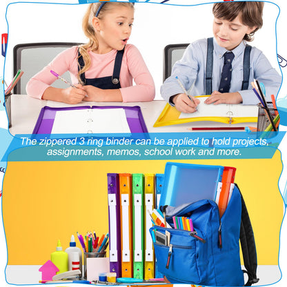 Fulmoon 6 Pack 1 Inch Zipper Binder, 3 Ring Binder with 2 Interior Pockets, Plastic Pencil Pouch, Expanding File Zippered Holds 8.5''x11'' for Projects, Assignments, Memos, School Work (Colorful)