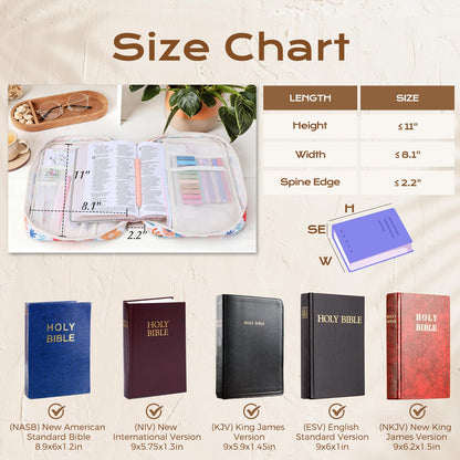 XKDOUS Bible Cover Case for Women Floral Pattern Bible Bag with Handle, Pens & Tabs, Study Supplies Carrying Case Organizer Portable Church Book Holder