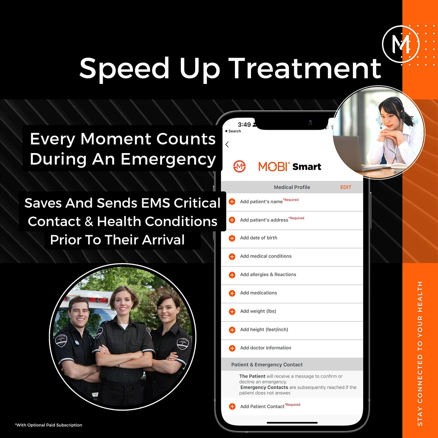 MOBI Connect Emergency Alert System Bundle, Smart Wireless Caregiver Support Monitoring System Pair with Multi-Purpose Monitor
