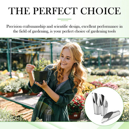 3Pcs Stainless Steel Soil Scoop Set - Bonsai Shovel Tools for Repotting, Succulent Planting, Gardening Small Metal Hand Spade Trowel (Silver)