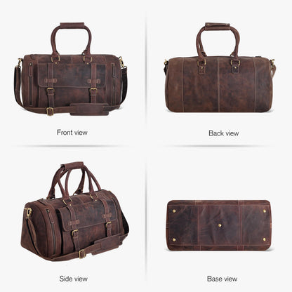 Genuine Leather Duffle Bag for Men | Vintage Weekender Travel Bag | Overnight Carry-On Luggage | Handmade Leather Gym Bag for Men