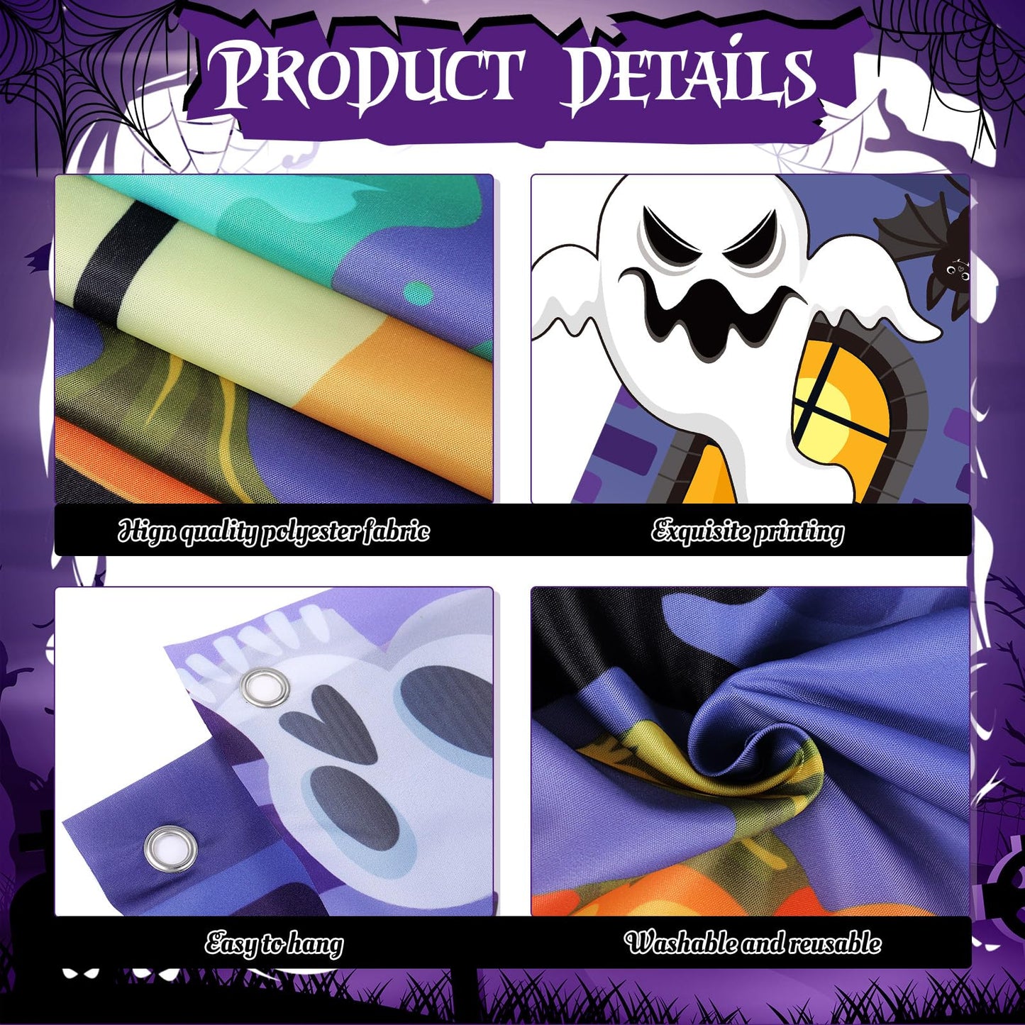 Tiamon Halloween Haunted Building Banner Scary Archway Door Archway Decorations Pumpkin Ghost Skull Hanging Porch Banner for Halloween Photo Prop Backdrop Party Decor Supplies