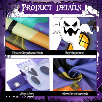Tiamon Halloween Haunted Building Banner Scary Archway Door Archway Decorations Pumpkin Ghost Skull Hanging Porch Banner for Halloween Photo Prop Backdrop Party Decor Supplies
