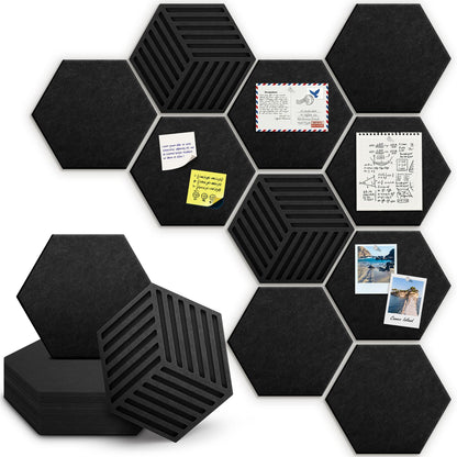 Hexagon Large Cork Bulletin Board Tiles, Peel and Stick Felt Wall Panels for Vision, Message Center, Picture and Prayer Board for Office, Dorm, Room and Desk Decor(Black)