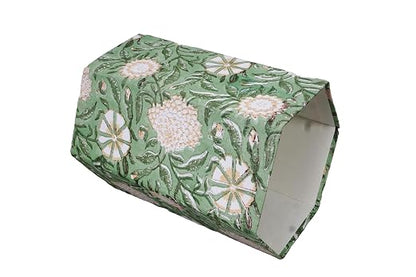 Generic 3.3 Gallon Cotton Hand Block Printed Paper Waste Basket |Small Decorative Trash Can for Housewarming Gifts in Living Room, Bedroom, Bathroom | Eco-Friendly, Plastic-Free (1, GREEN GE.)