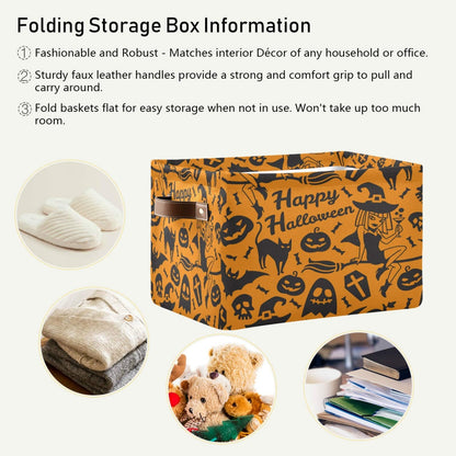 AUUXVA Storage Basket Happy Halloween Pumpkin Witch Storage Cube Box Durable Canvas Collapsible Toy Basket Organizer Bin with Handles for Shelf Closet Bedroom Home Office