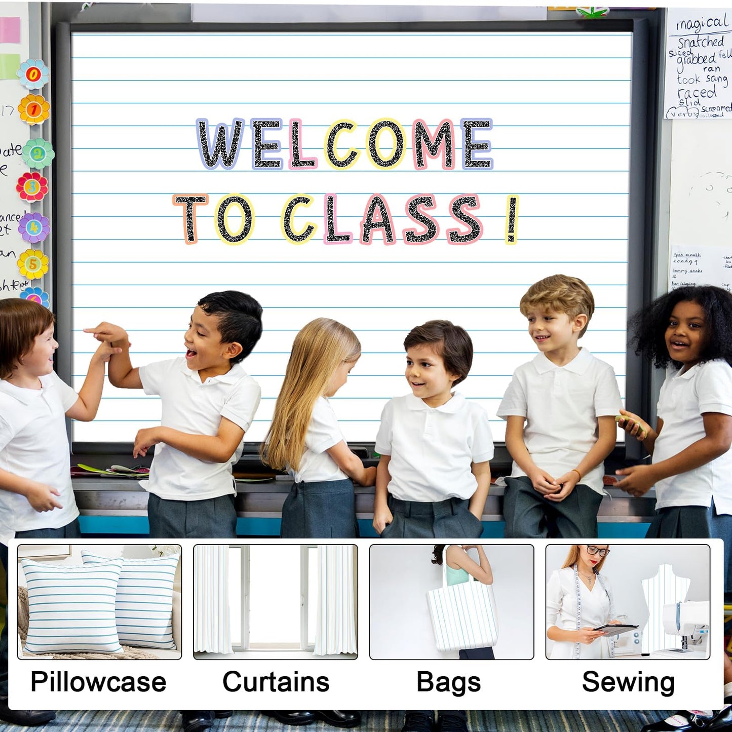 120x47 in Bulletin Board Fabric Background Back to School Classroom Decoration Large Polyester Photography Backdrop for Class Home Office Wall Decor Pillows Curtains Crafts Notebook