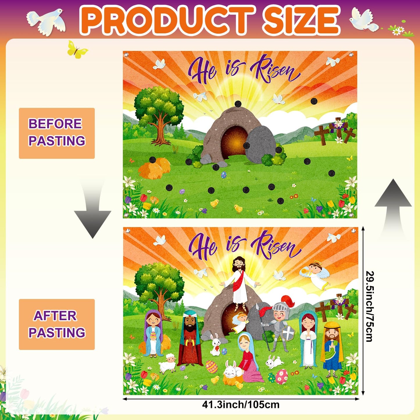 Tiamon Easter Felt Set Make an Easter He Lives Felt Scenes Resurrection Story Board Set with 14 Pcs Detachable Ornaments Wall Decor Jesus Crafts Kit for Party Spring Activity