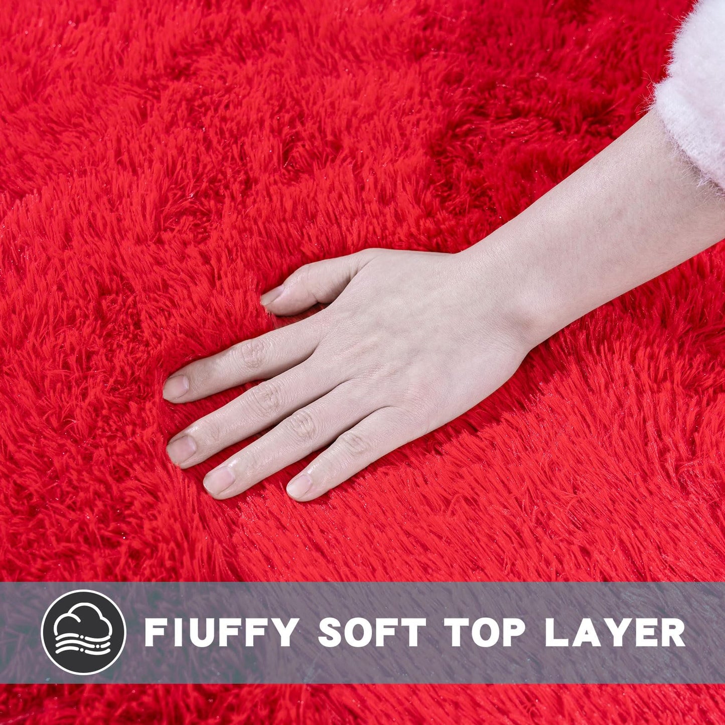 AAFKK Red Area Rug for Bedroom, 2x3 Small Rugs for Living Room Nursery Kids Room Dorm Home Decor Aesthetic, Fluffy Shaggy Rug with 4 Anti-Slip Carpet Tapes
