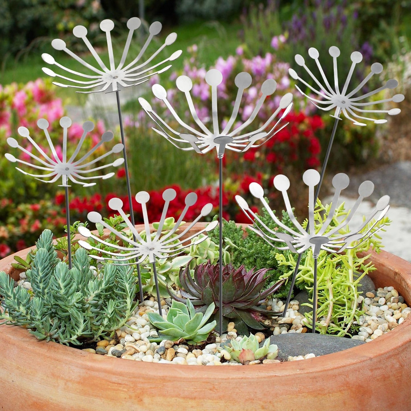 6Pcs Raw Dandelion Creativity Iron Art with Flower Stems Dandelions Garden Stake Metal Flower Pots Lawn Decor for Parents Gift Wedding Outdoor Furniture Home Yard Farm Courtyard Decoration