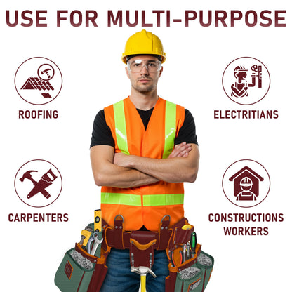 FUERI Electrician's Heavy Duty Tool Belt with Suspender, Made of Thick Leather and Durable Nylon, Comes with Adjustable Padded Tool Belt, Storage Capacity Tool Pouches, Hammer Holder, And Loops.