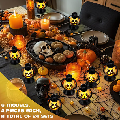 ROCEEI Halloween Mini Pumpkin Lantern 3.54 Inch Jack O Lantern Table Centerpiece Halloween Hanging Decoration Bulk Light up Lamp with Flickering LED Candle for Party Decor Indoor Outdoor(24 Pcs)