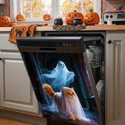 Halloween Ghost Cat Dishwasher Cover Magnet,23.03 x 25.59 in,Dishwasher Magnetic Cover for Kitchen Decor