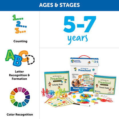 Learning Resources All Ready For Preschool Readiness Kit - 60 Activities Set, Ages 3+, Kindergartner Preparation Kit, Preschool Homeschool Curriculum