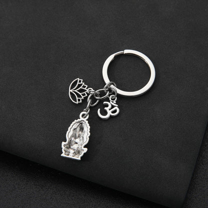 PHAETON 20PCS Ganesha Keychain with Lotus Charm Buddha Key Ring Key Holder Buddha Keychain, God Of Wealth Elephant Keychain for Festive Occasions, 3.18inch, Silver