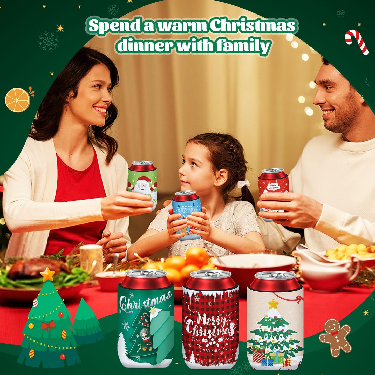 SEPGLITTER 18 Pcs Christmas Can Cooler Sleeves Xmas Beer Drink Cover