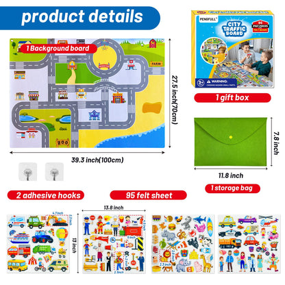 Transportation Felt Story Board Set ,40*28in Flannel Board for Wall ,95 Felt Pieces,Preschool Storytelling ,Vehicles,Career Image Dress-Up,Zoo Learning Interactive,for 3 years +,Gift for Toddlers