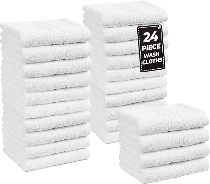 LANE LINEN White Washcloths 24 Pack