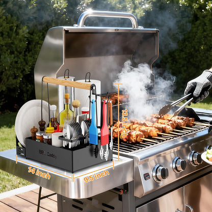 GUIBUKEYAN Grill Caddy, BBQ for Outdoor Grill with 2 Paper Towel Holders, Picnic BBQ Condiment Utensil Organizer Caddy for Outdoor Cooking, Rv, Camping Essential, Camper Must Haves,Gifts for Men