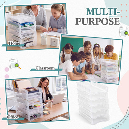 Geetery Set of 12 Plastic Trays for Teachers Turn in Trays Classroom Stackable Paper Tray Plastic Classroom Teachers Desk Letter Organizer Storage Baskets for Office, Desk, Home (Clear)