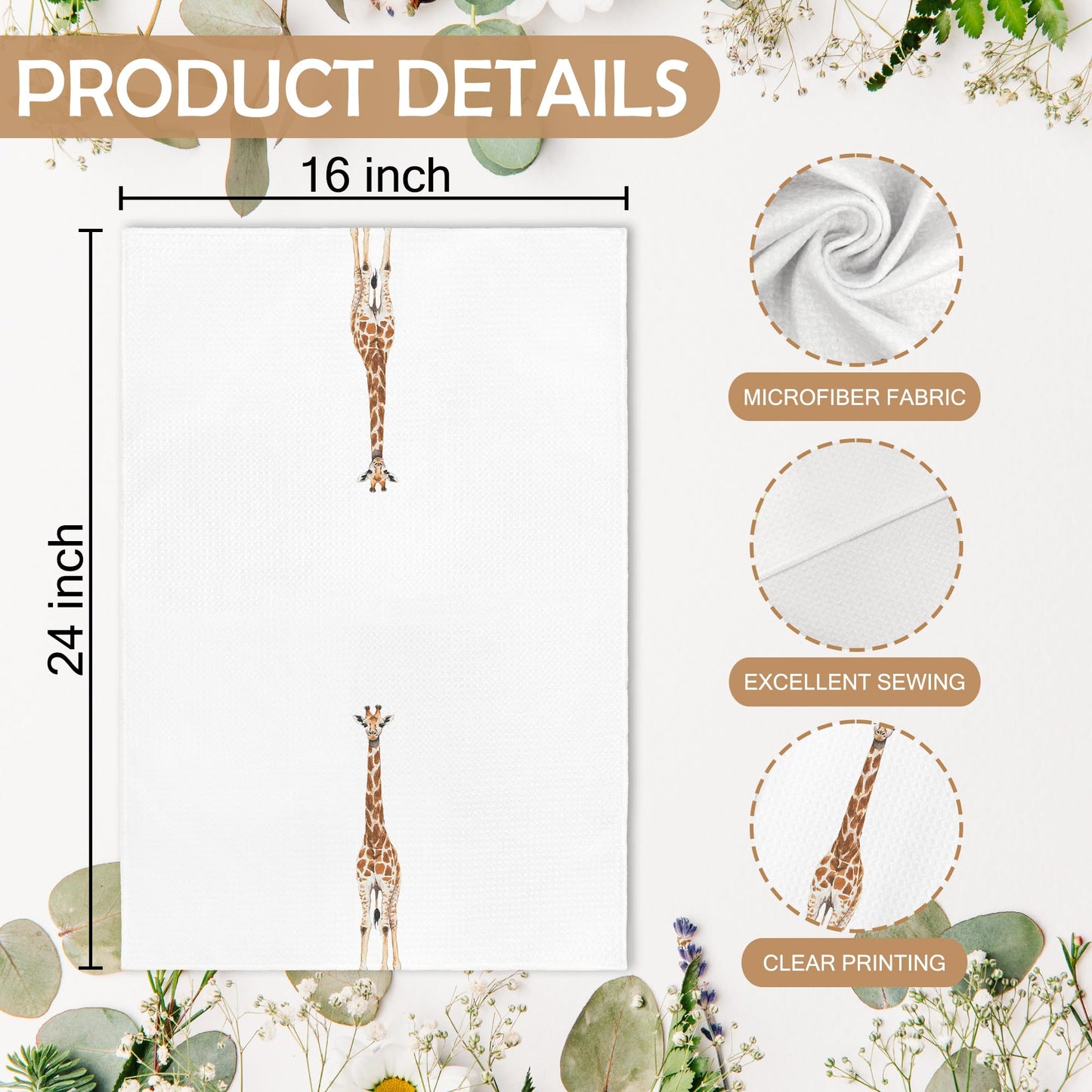 XNXLDYLH Funny Giraffe Kitchen Towels and Dishcloths Sets of 2, Giraffe Decor Gifts for Women, Woodsy Rustic Cabin Safari Jungle Nursery Home Decor Dish Hand Tea Towels for Bathroom Kitchen,16x24In